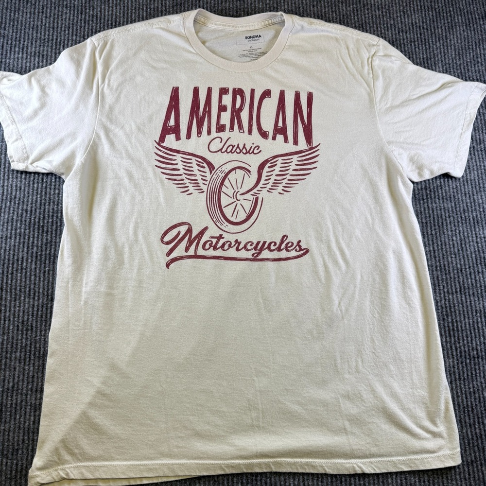 Sonoma Goods for Life American Classic Motorcycles Graphic T-Shirt Mens XL Cream - Picture 2 of 7